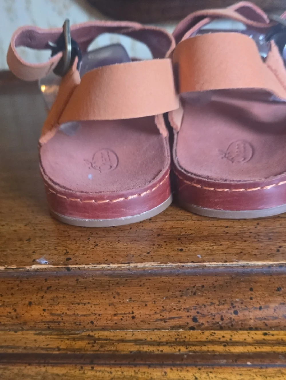 Women's Peach Strappy Leather Sandals - Picture 3 of 7